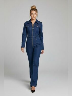 Wrangler x STAUD Dark Wash Denim Jumpsuit Zip Front XS